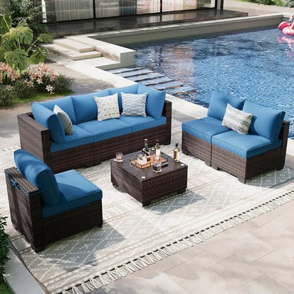 7 Pieces Outdoor Patio Furniture Set, Outdoor Sectional Furniture Set, All-Weather PE Rattan Wicker Sofa with, Customized