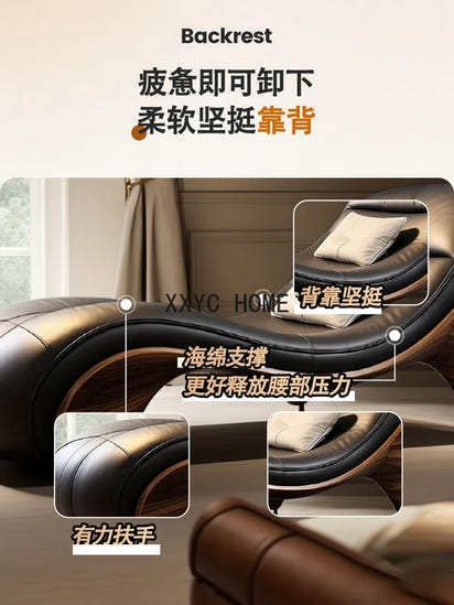 Nordic Light Luxury Single Lazy Leather Sofa Design Can Sit and Lie Leather-Covered