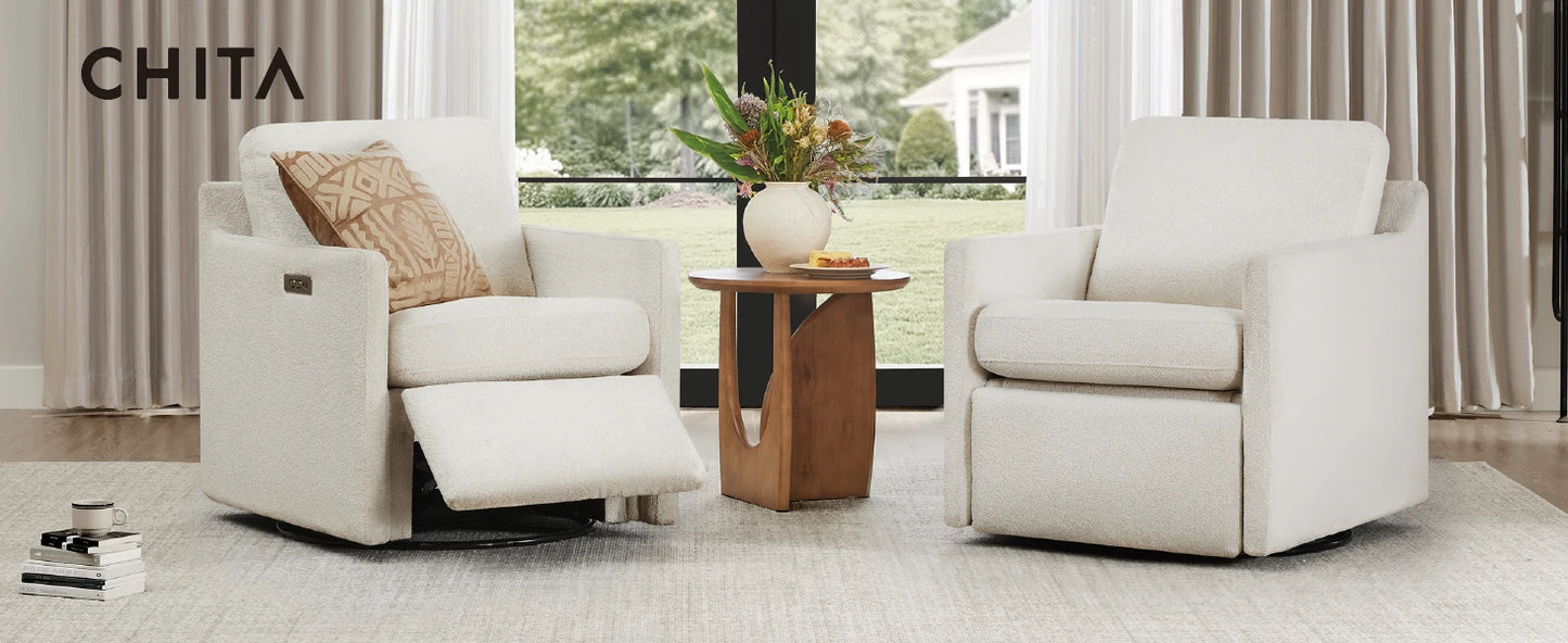 Swivel Accent Chair with Electric Footrests, Living Room Sofa Chair with Power Motor, USB and Type-C Ports, Cream