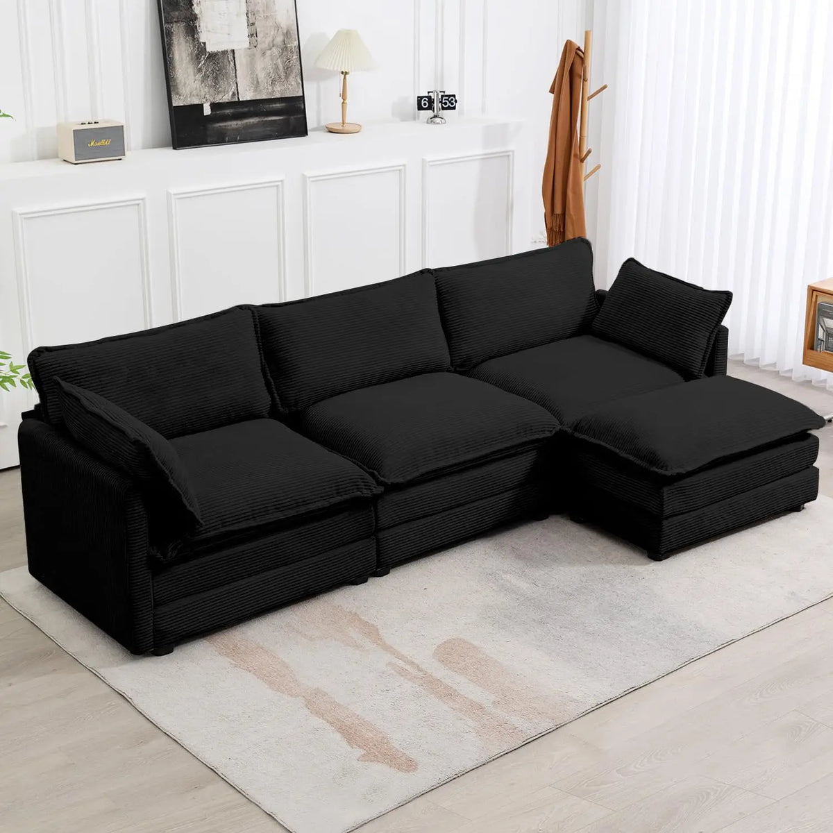 Oversized Modular Sectional Sofa Movable Ottoman 112in 4 Seat Corduroy Convertible L Shape Living Room Office Beige Custom