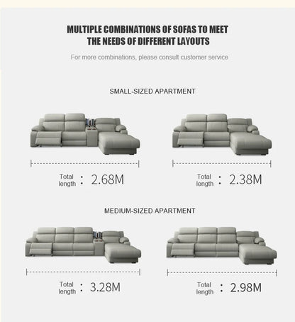 Hot Sale Modern Italian Single Electric Sofa Genuine Leather Multi-Functional Recliner with Metal Corner Combination