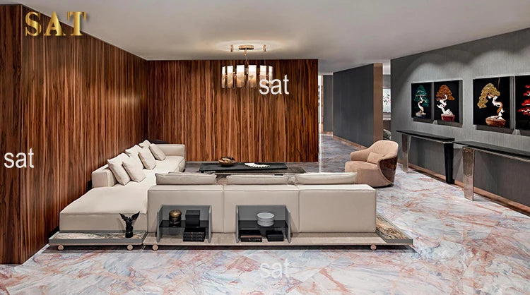 # Hot Villa Living Room Veneer Back Chair Luxury Modern Italian Leather Wood Veneer Leisure Chair