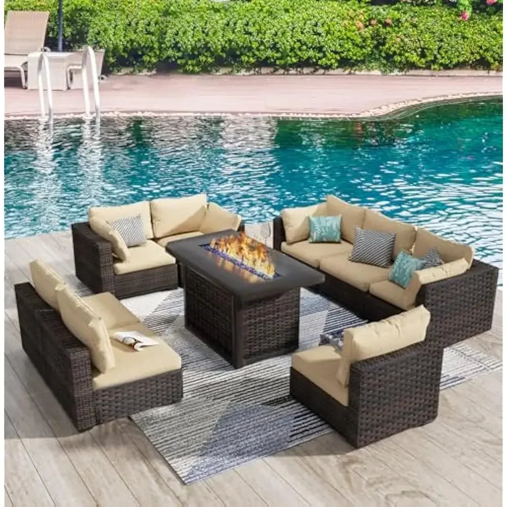 /Outdoor Furniture 7 Piece Sets with Fire Pit Table, Patio Couch Sectional with NoSlip Cushions and Cover, Outdoor Furniture S