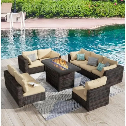 /Outdoor Furniture 7 Piece Sets with Fire Pit Table, Patio Couch Sectional with NoSlip Cushions and Cover, Outdoor Furniture S
