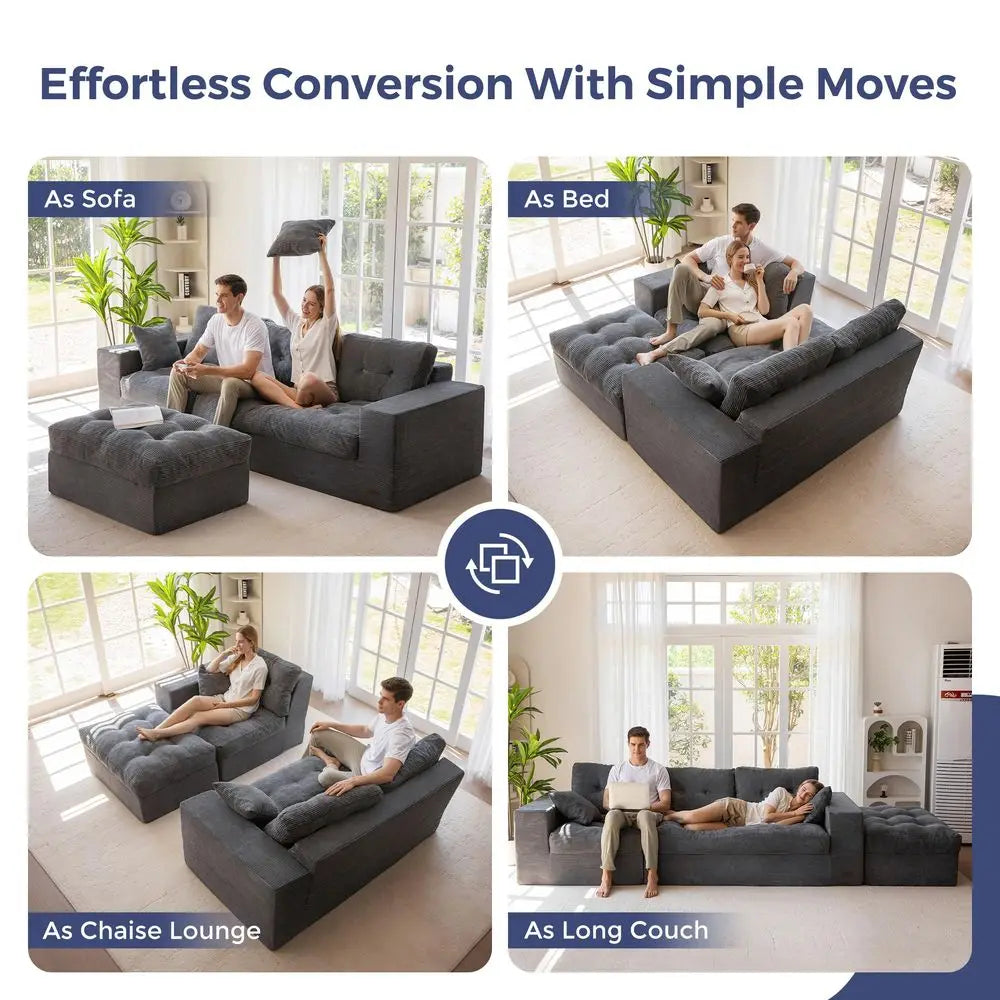 104" L-Shaped Modular Sectional Sofa with Ottoman & Cloud Cushions