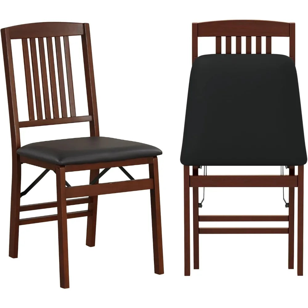COSTWAY Folding Dining Chairs Set of 2, Wooden Kitchen Side Chairs w/Padded Seat, Solid Wood Frame, 400 LBS Load Bearing, No Ass