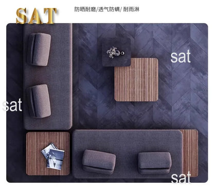 nvModern Simple Outdoor Patio Teak Aluminum Alloy Waterproof Corner Sofa Combination Outdoor Furniture&
