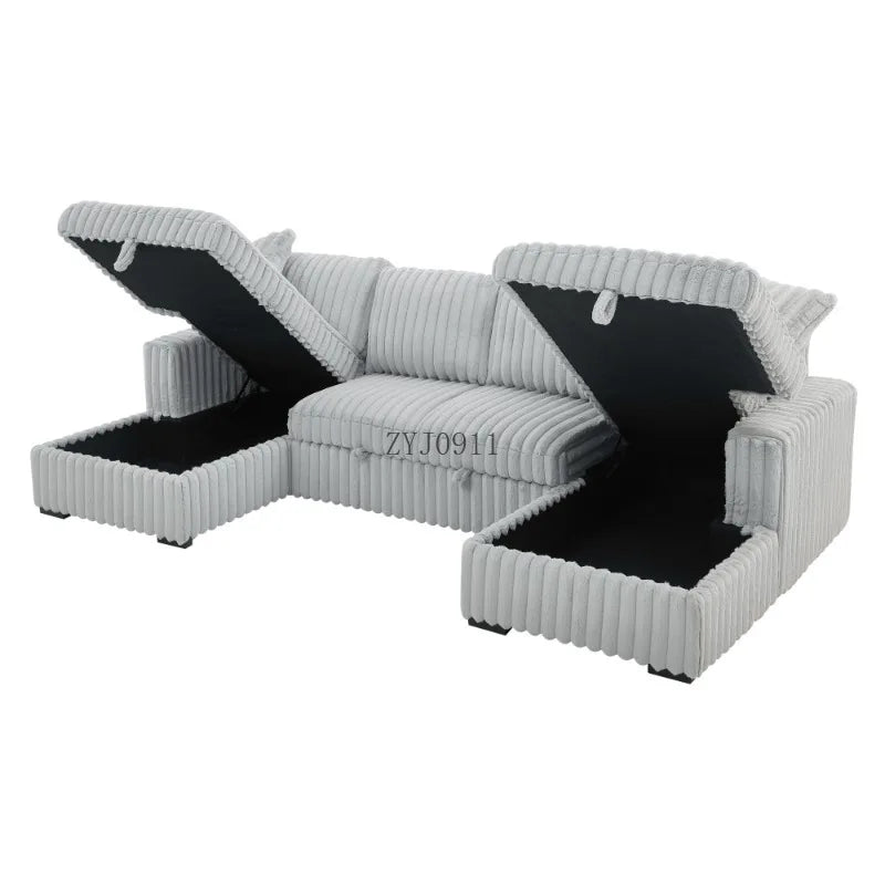 U-chair, 122-in-2 pull-out bed, living room with double storage sectional plush corduroy sofa