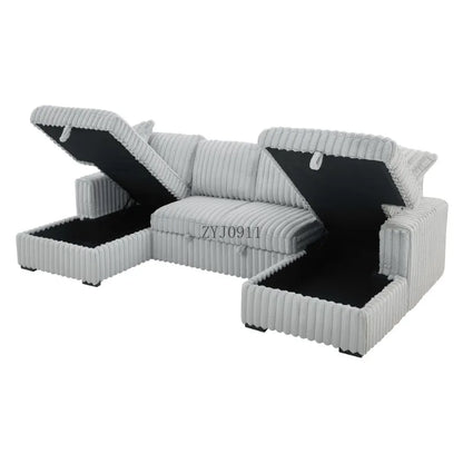 U-chair, 122-in-2 pull-out bed, living room with double storage sectional plush corduroy sofa