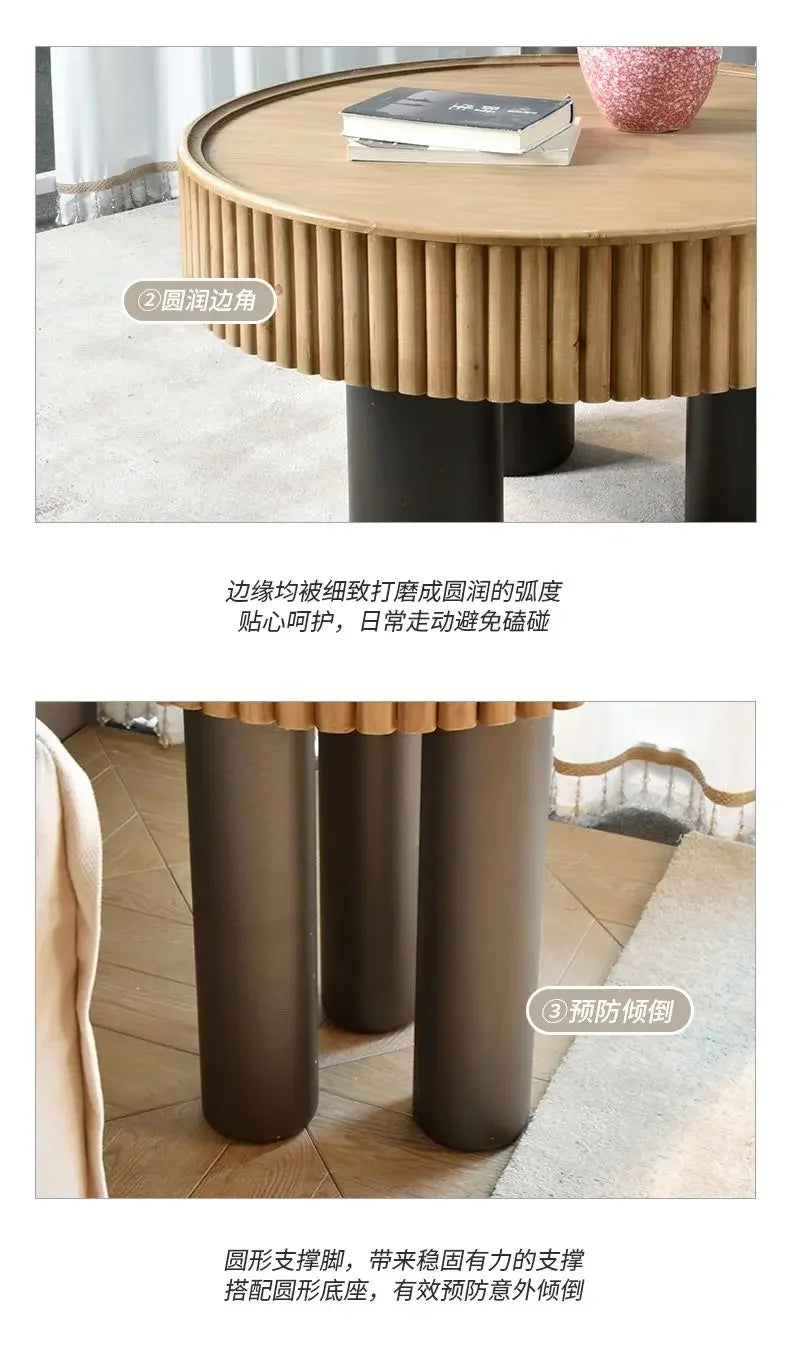 New arrivals pastoral style living room furniture rustic round wood carved coffee table with 3 legs