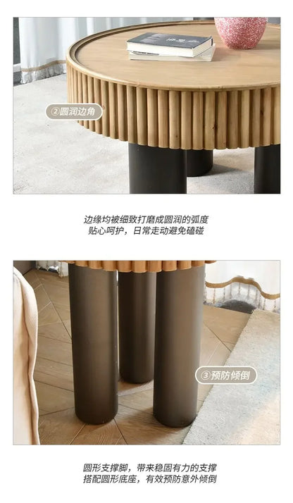 New arrivals pastoral style living room furniture rustic round wood carved coffee table with 3 legs