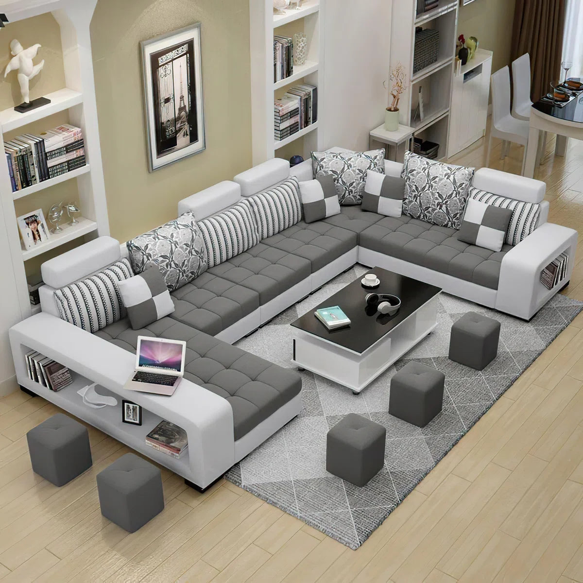 SS U-Shape Sectional Couch Fabric Upholstered Sofa Couches Sectional Couches For Living Room 7 Seater Modern Sectional Sofa