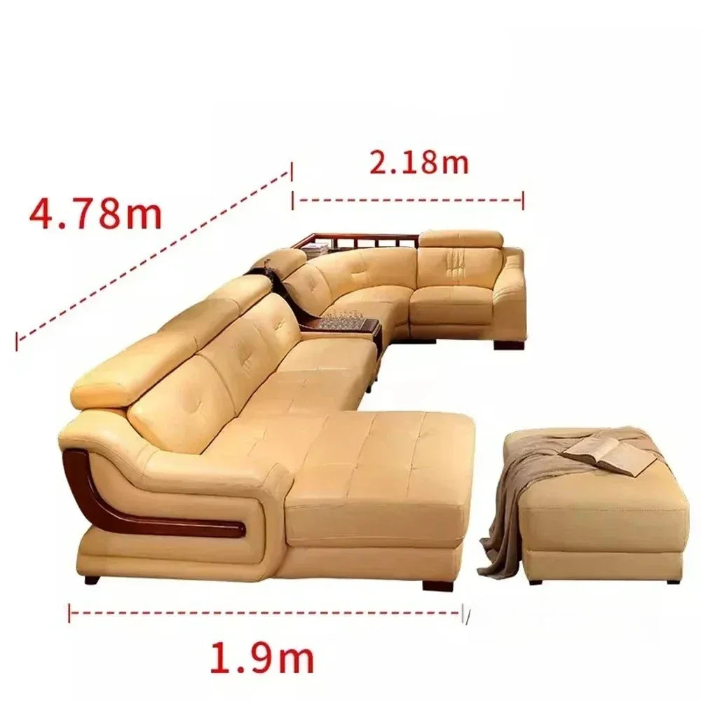 MANBAS Premium Italian Genuine Leather Sofa Sets Big Sectional Couch Living Room Sofas With Adjustable Headrests Home Furniture