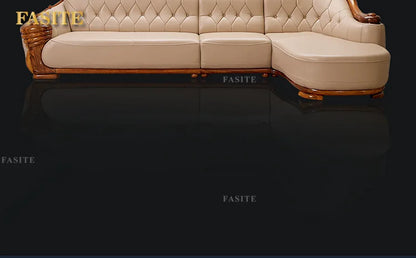 European leather sofa corner combination home high-end luxury living room new Chinese first layer cowhide solid wood