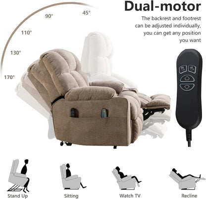 EBELLO Oversized Power Lift Recliner Chair for Elderly, Electric Recliner Chair with Massage and Heating with USB Port