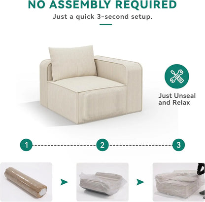Luxurious 3-Seat Deep Modular Sectional Sofa with Cloud Comfort and 3 Pillows in Corduroy for Living Spaces and Apartments