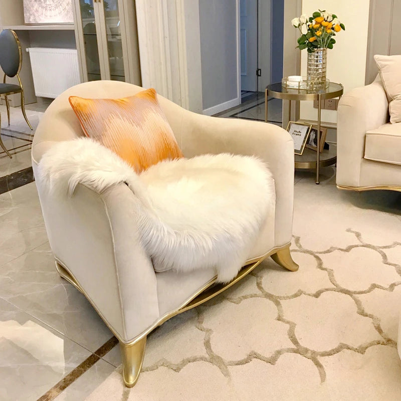 American modern simple living room solid wood fabric sofa French champagne gold combination full set of furniture