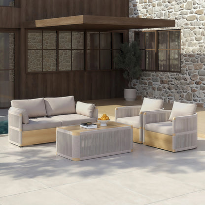 Nordic Outdoor Sofa and Coffee Table Set, Garden Designer Designed Woven Furniture Set for Courtyard and Outdoor Use