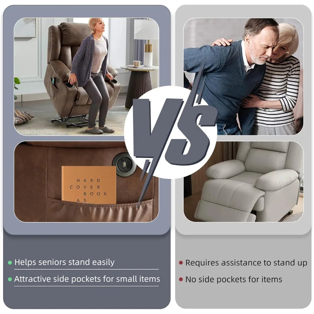 Power Lift Recliner Chair for Elderly, Electric Recliner Chairs for Adults with Massage and Heat, Cup Holders, Remote Control,