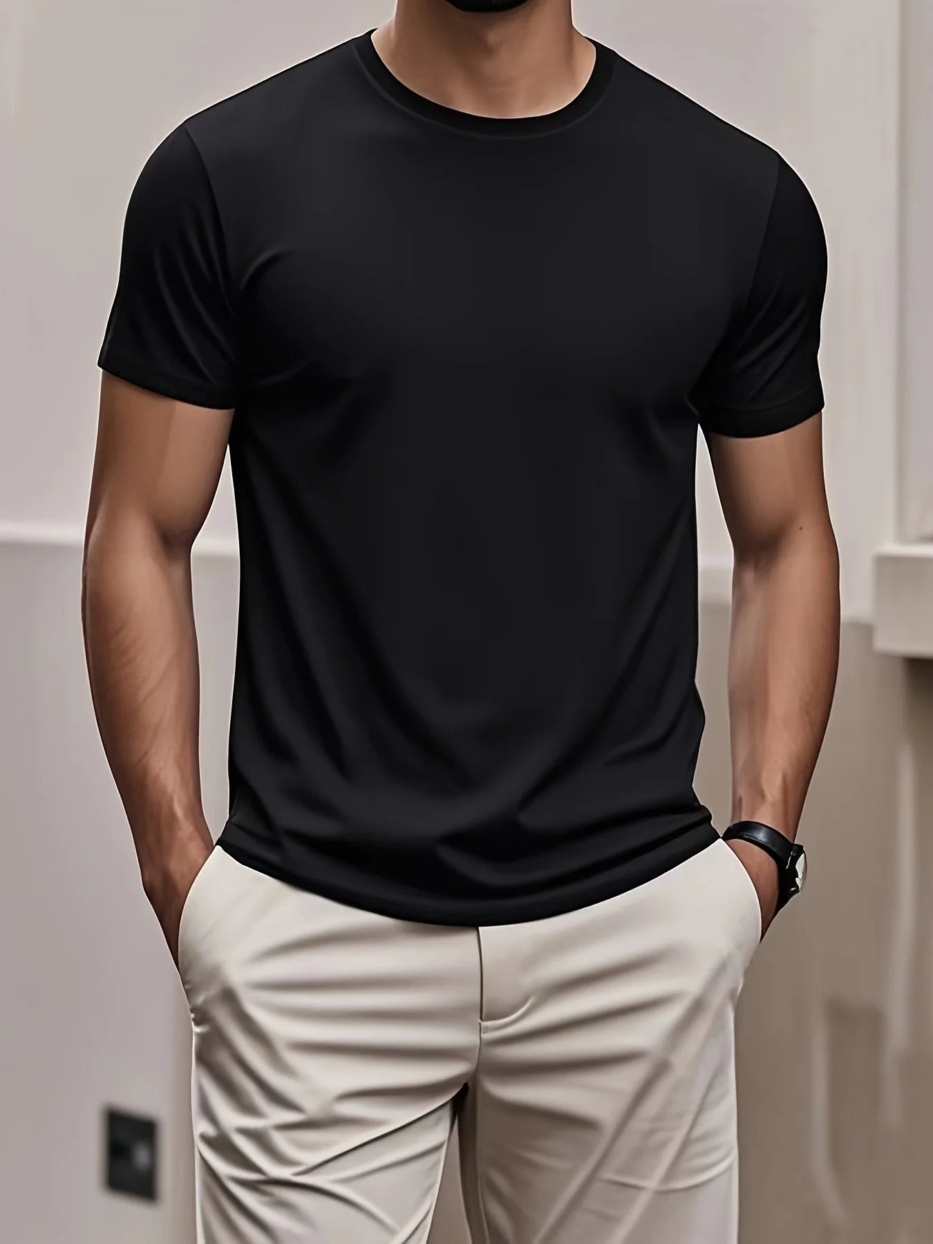 Men's Solid Color Short Sleeve TShirt Simple Versatile Sports Gym Training Top Daily Casual Wear Breathable Athletic Tees