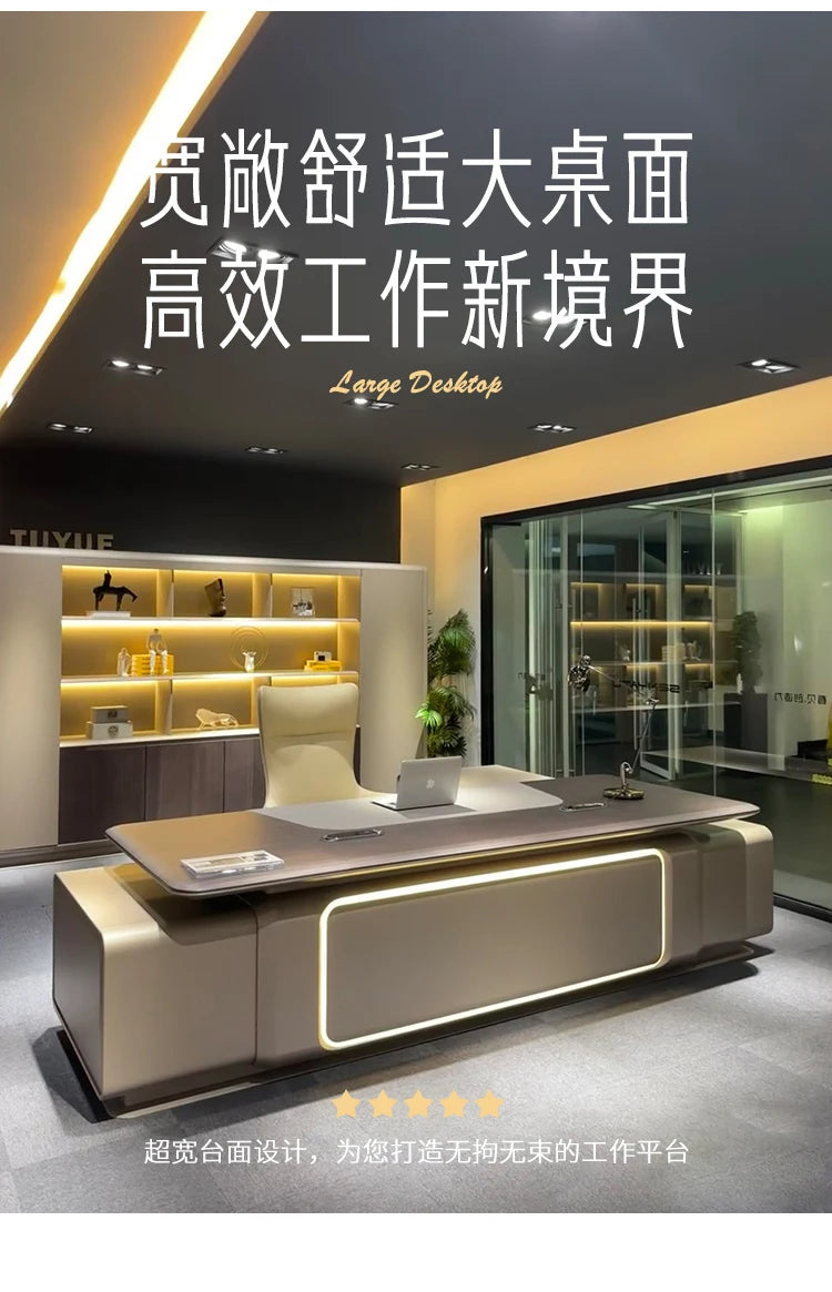 Elegant Light Luxury office desk Modern large high-end design executive desk Minimalist interior escritorio oficina furniture