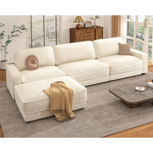 120 Oversized Modular Sectional Sofa, L Shaped Couch Set with 2 Pillows, 4 Seat Comfy Cloud Couches with Movable Ottoman