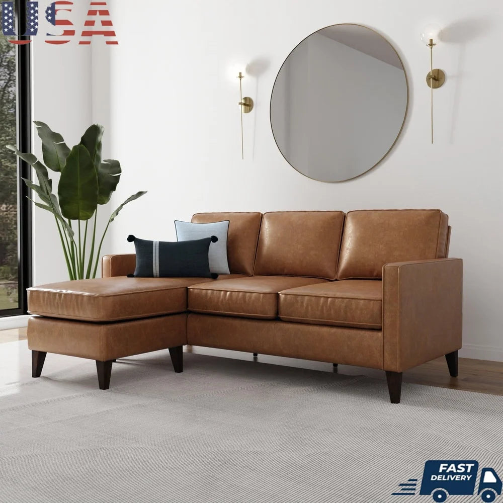 Reversible Sectional Sofa Faux Leather 3 Seater Durable Stain Resistant Indoor Furniture Easy Assembly Pet Friendly Stylish