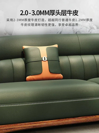 New Chinese Style Ugyen Wood Leather Sofa Large Apartment Combination New Furniture