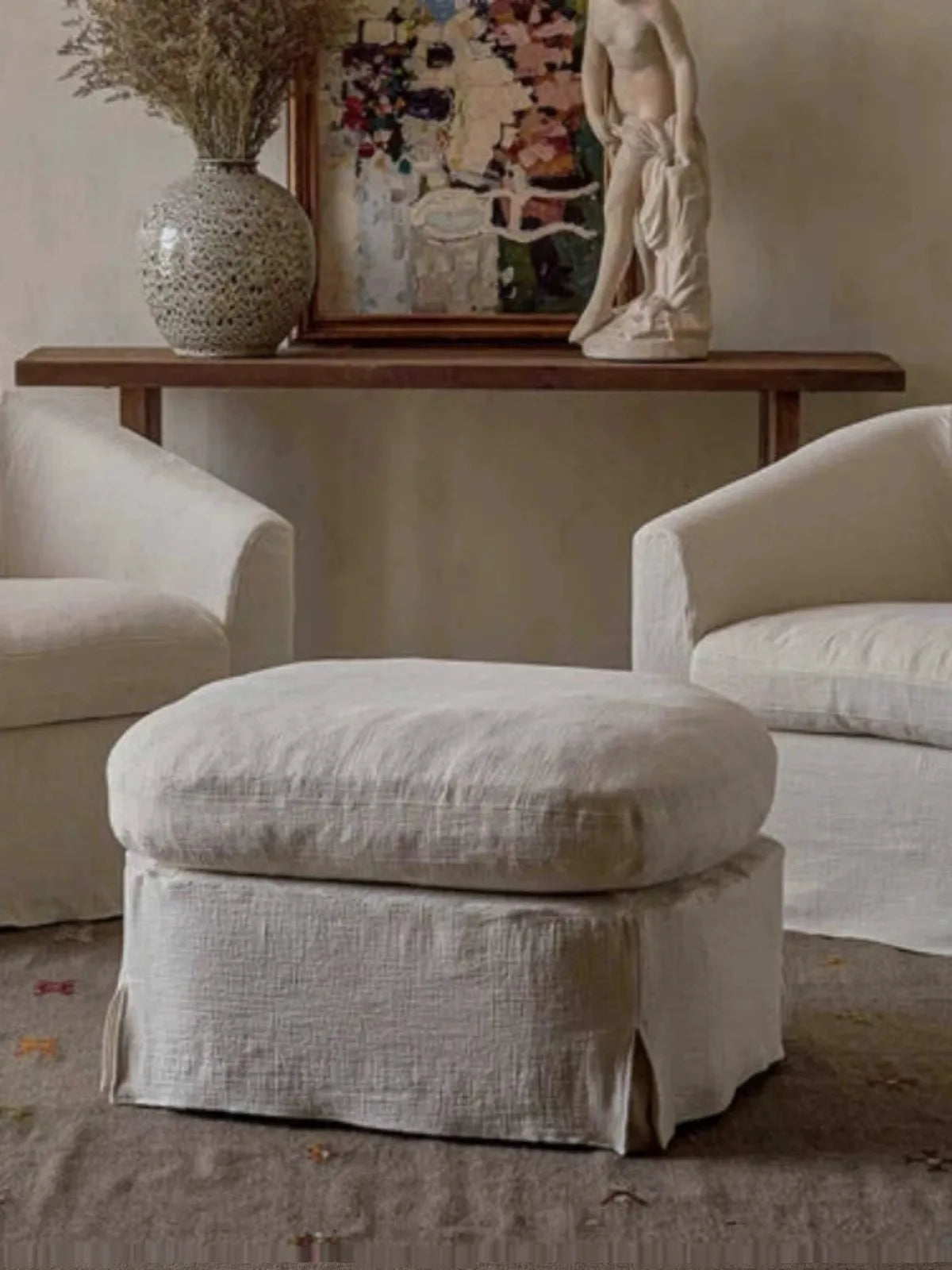 North American wabi style Japanese style white cream linen cotton and linen designer living room B & B straight