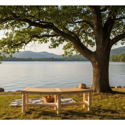 Outdoor Wooden Curched Backless Porch Bench Rustic Cedar Fir Log Fire Pit Bench for Patio Garden Deck Backyard 2 Packs