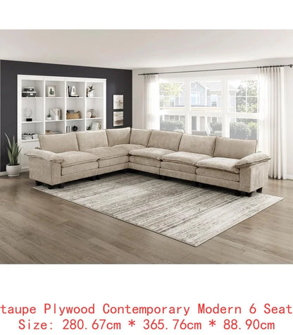 Modern 6-Piece Modular Sectional Sofa Set in Plush Chenille Upholstery for Comfortable Living Room Furniture - Durable Plywood