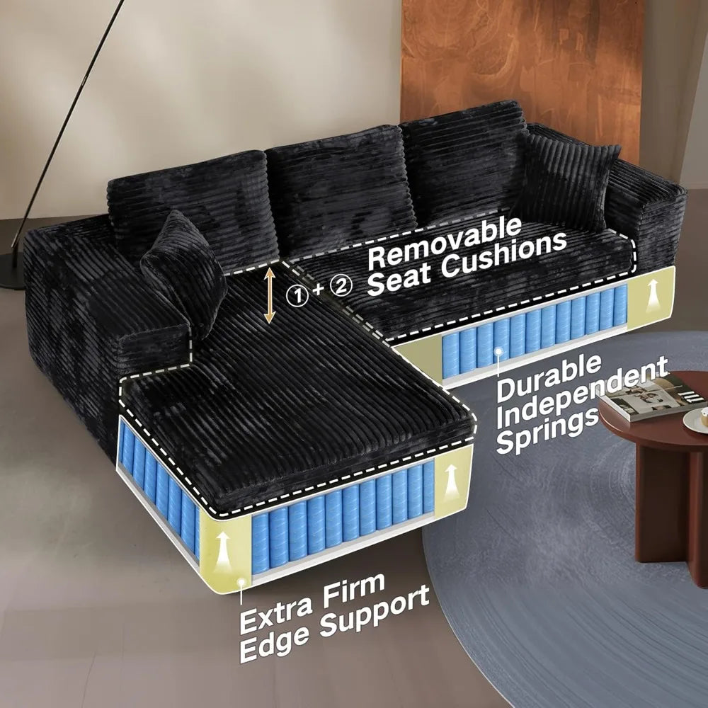 108” Cloud Boneless Couches for Living Room，Modular Sectional Cloud Couch with Deep Seat,Comfy Boneless L Shaped Couch-Oversized