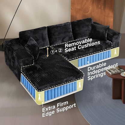 108” Cloud Boneless Couches for Living Room，Modular Sectional Cloud Couch with Deep Seat,Comfy Boneless L Shaped Couch-Oversized