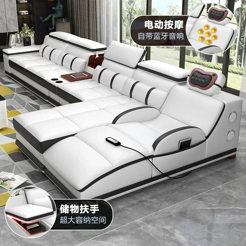 Popular and durable massage seat, cowhide multifunctional living room furniture, leather art storage, sofa combination