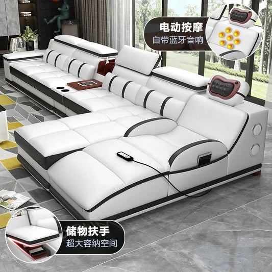 Popular and durable massage seat, cowhide multifunctional living room furniture, leather art storage, sofa combination
