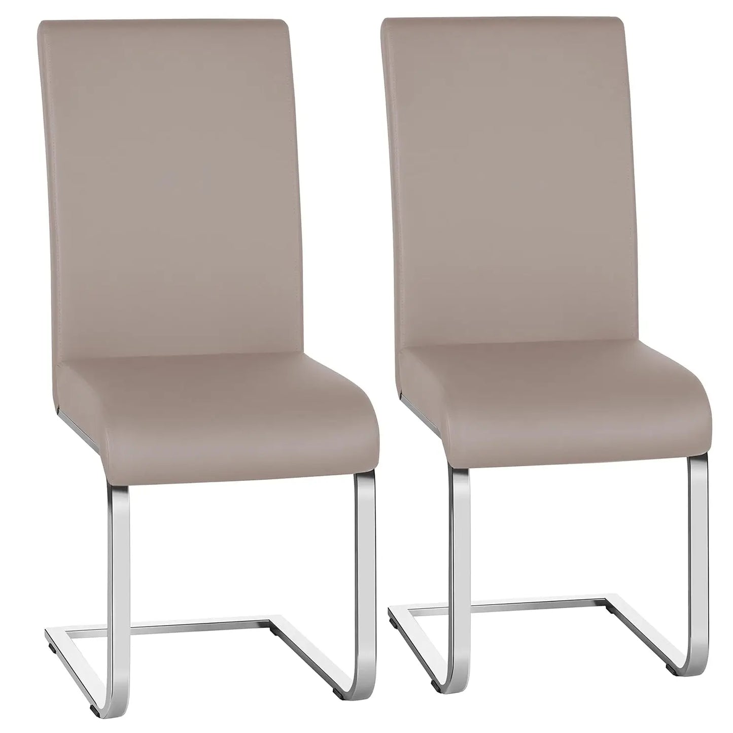Set of 2 Chrome Metal Finish Side Chairs, Gray-Taupe Faux Leather Upholstery, Casual Dining Furniture