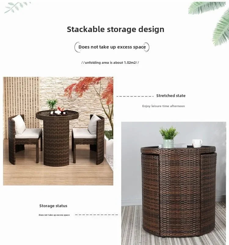 Balcony courtyard leisure table and chair combination rattan chair three piece set tea imitation rattan chair tea table