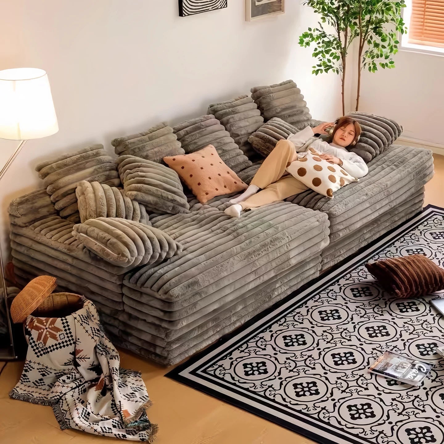Convertible Compressed Sofa Living Room Lounges Modern Lazy Sofa Bed Straight Row Corduroy Bedroom Balcony House Furniture