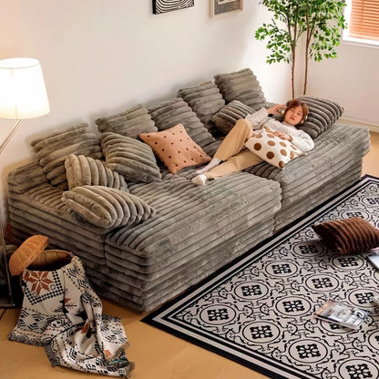 Convertible Compressed Sofa Living Room Lounges Modern Lazy Sofa Bed Straight Row Corduroy Bedroom Balcony House Furniture