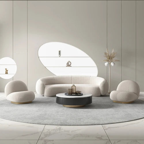 Arc-shaped sofa, small unit, internet celebrity, light luxury homestay villa, designer, lamb plush leather art sofa