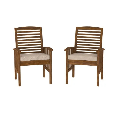 Modern 2-Piece Slat-Back Patio Chairs with Cushions - Dark Brown