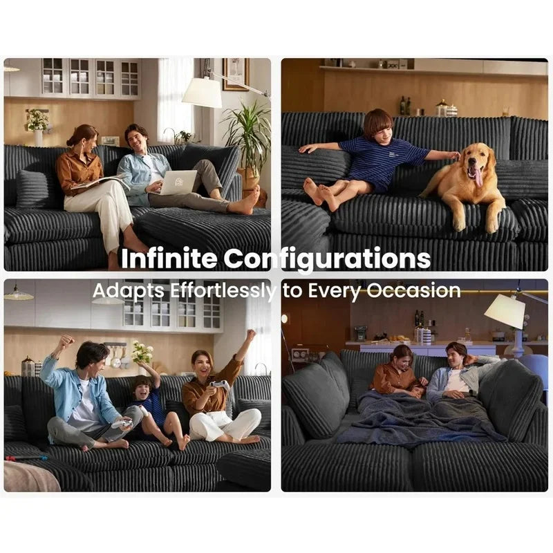 Wide Seat Sectional with Reversible Chaise, Modern Comfy Sleeper Sofa Bed for Living Room, Shaped Couches in Corduroy