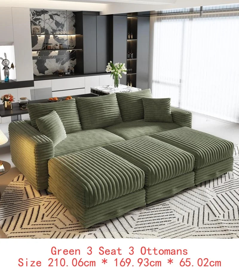 82.7" Plush Corduroy 3-Seat Sofa, Modern Comfy Upholstered Cloud Couch, Deep Seat Lounge Chair with Soft Pillows for Living
