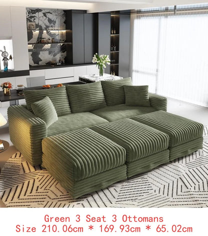 82.7" Plush Corduroy 3-Seat Sofa, Modern Comfy Upholstered Cloud Couch, Deep Seat Lounge Chair with Soft Pillows for Living