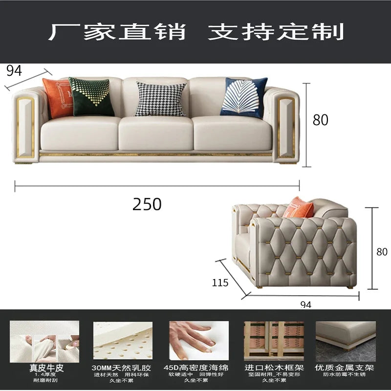 A2-7   new light luxury leather sofa living room combination size modern simple first-layer cowhide sofa