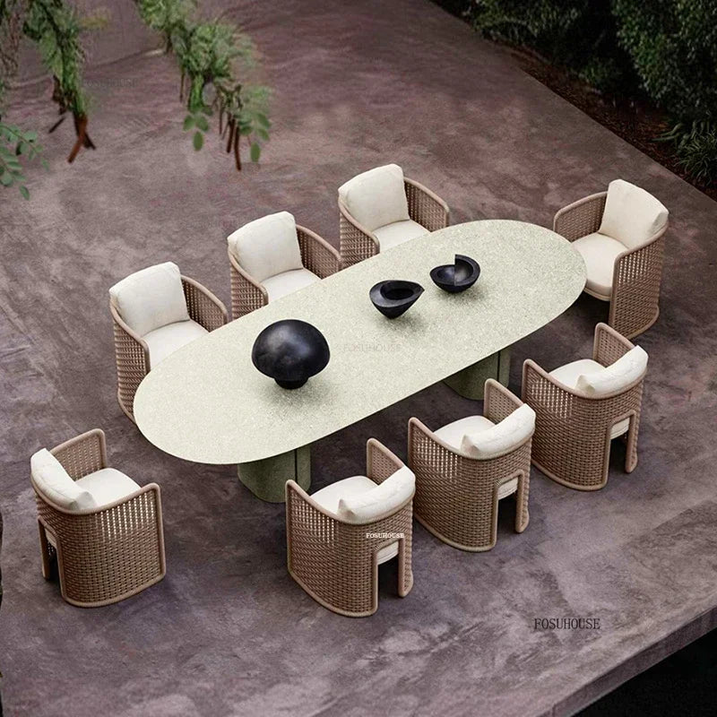 Retro Rattan Outdoor Sofas Luxury Garden Furniture Leisure Home Balcony Patio Set Rainproof and Sunproof Nordic Rope Sofa Chair