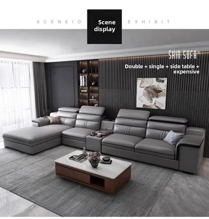 Modern Large Apartment Chaise Leather Sofa Combination Set Light Luxury Living Room Sofas Creative Office Comfortable Large Sofa
