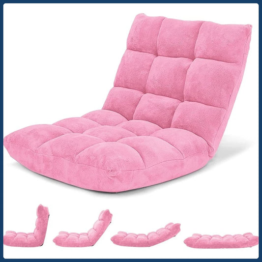Pink Folding Floor Chair, 14 Adjustable Positions - Padded Back Support, Sleeper Bed for Adults (Gaming/Meditation)