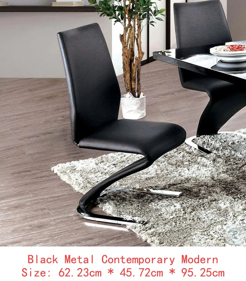 Contemporary Z-Shaped Chair Base - Set of 2 Dining Chairs - Black Leatherette with Chrome Finish - Stylish Side Chairs for