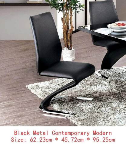 Contemporary Z-Shaped Chair Base - Set of 2 Dining Chairs - Black Leatherette with Chrome Finish - Stylish Side Chairs for